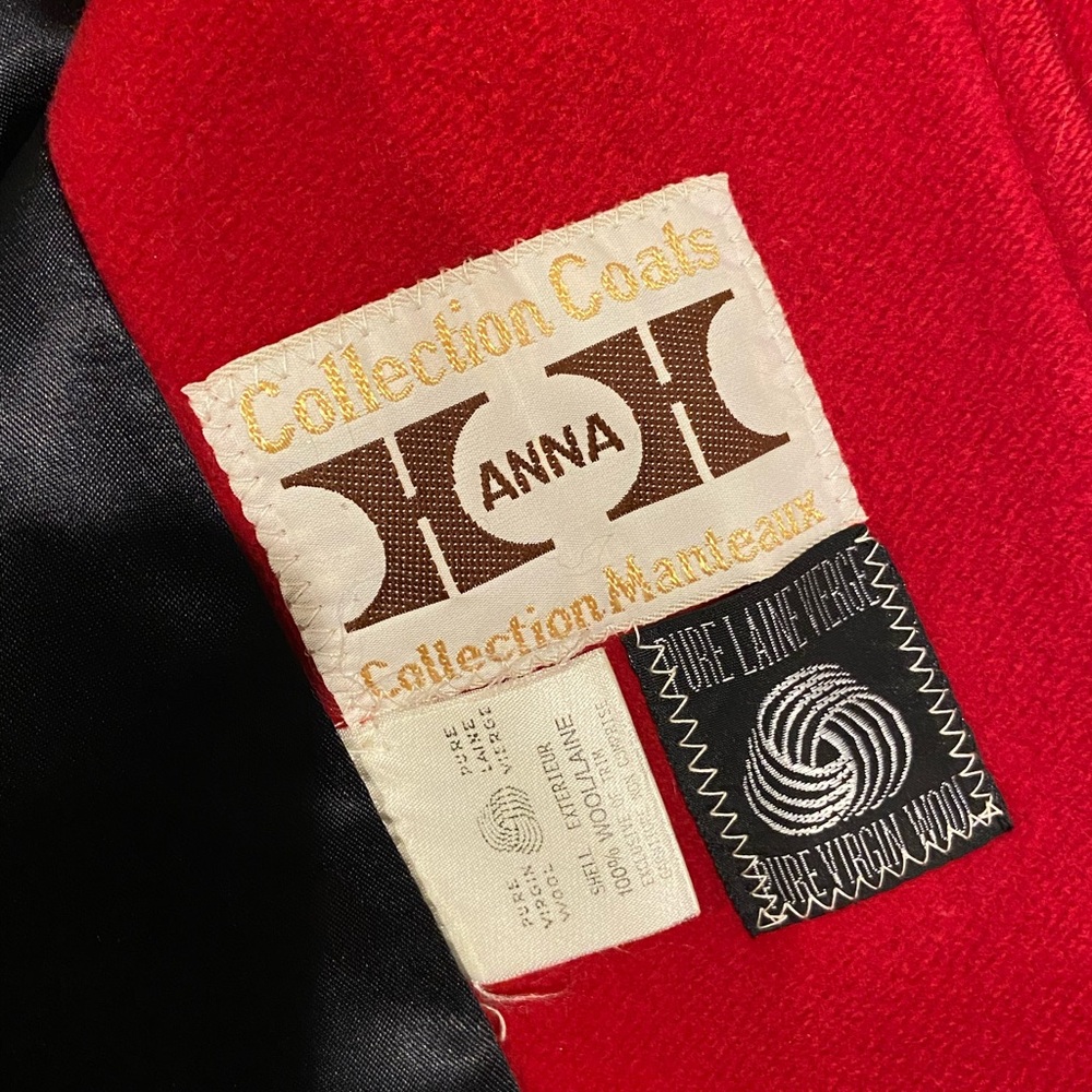 Hannah Vintage Red Pure Virgin Wool Overcoat Coat Black Trim Fits Medium & Large - Picture 7 of 7